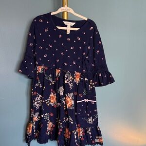 Matilda Jane Navy Floral Tiered Dress with Pink and Floral Details